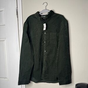 EXPRESS Men's Button-Up Shirt - Dark Green Corduroy - Size XL